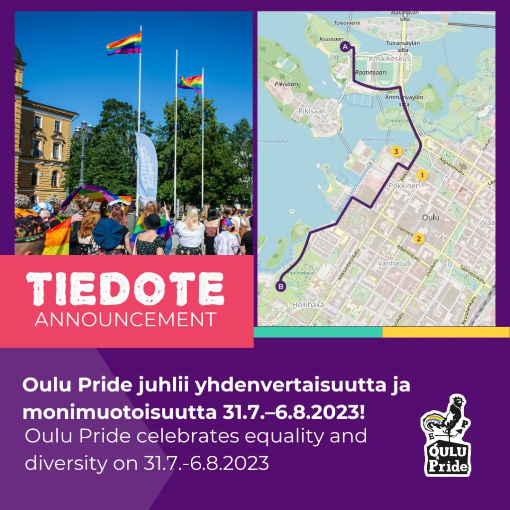 Oulu Pride juhlii yhdenvertaisuutta ja monimuotoisuutta 31.7.–6.8.2023!