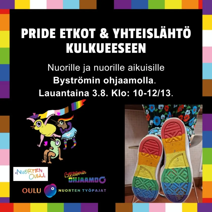 Byströmin ohjaamolla Pride etkot ja yhteislähtö kulkueeseen.